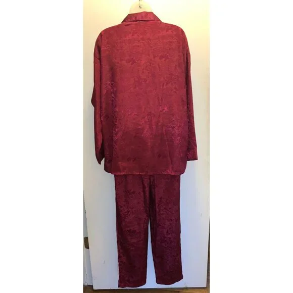 GOLD LABEL VICTORIA'S SECRET Burgundy Maroon Floral Jacquard Pajama Set ~ Small - Picture 2 of 11